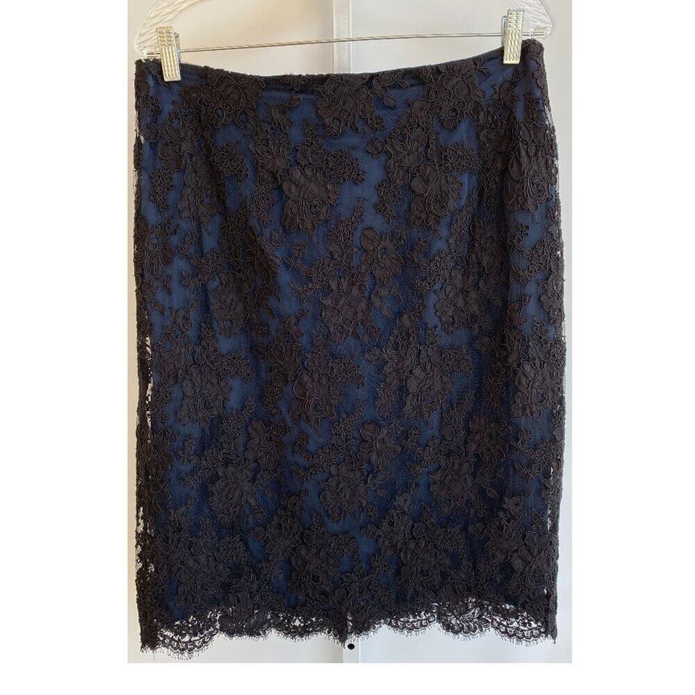 Susan E. Riley Black silk lace pencil skirt sz 14